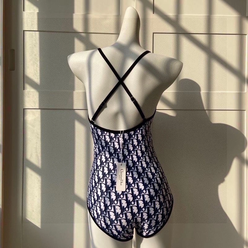 Dior Crisscross Swimsuit Women Oblique with Bee CD Motif Lycra Navy Blue UrbanStyle 1817 - Image 3