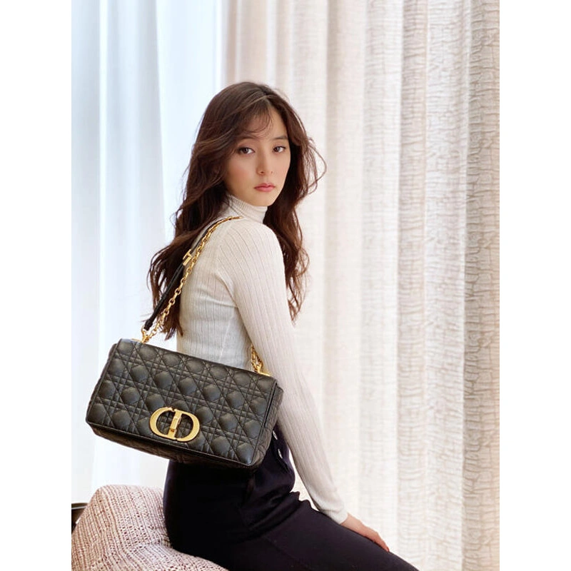 28 x 17 x Dior Large Caro Bag Black Supple Cannage Calfskin - Image 3