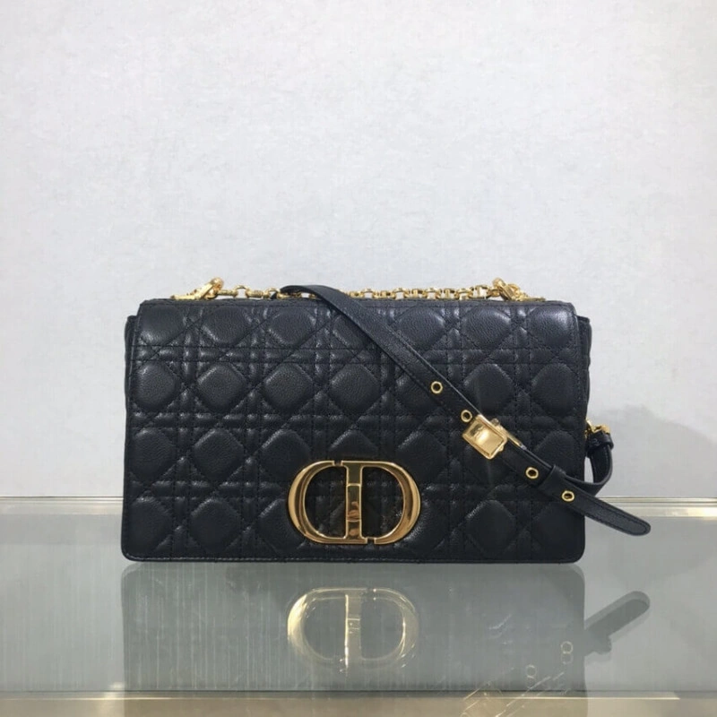 28 x 17 x Dior Large Caro Bag Black Supple Cannage Calfskin - Image 4