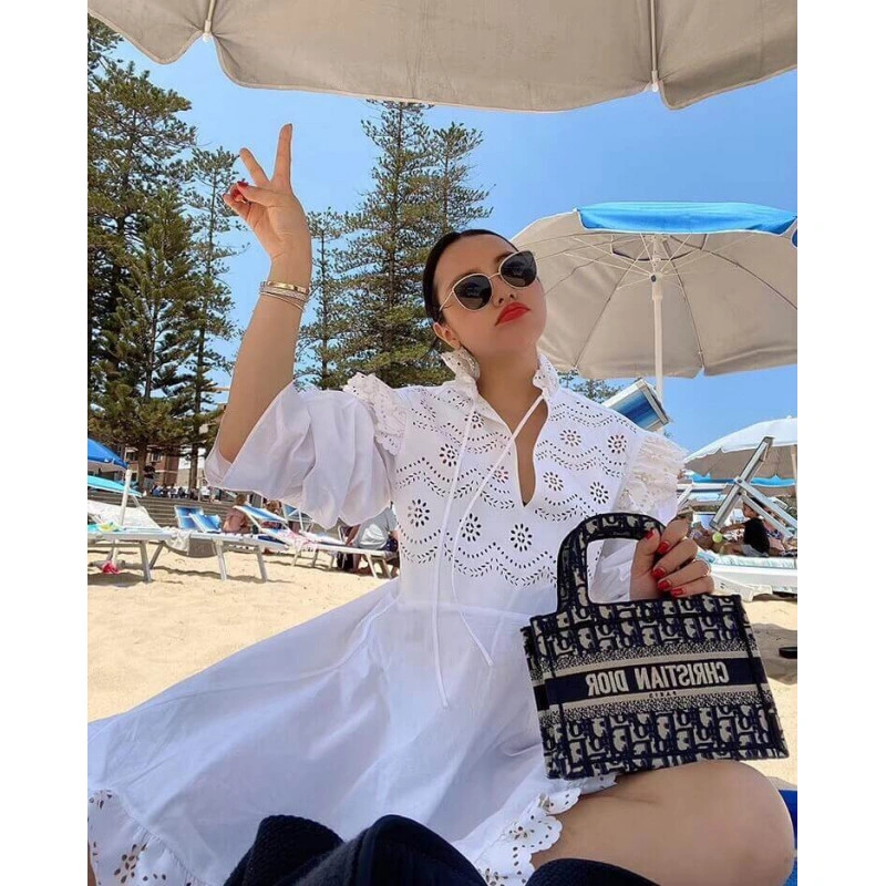 Canvas Ba Dior Mini Book Tote Blue Oblique Embroidery - Image 5