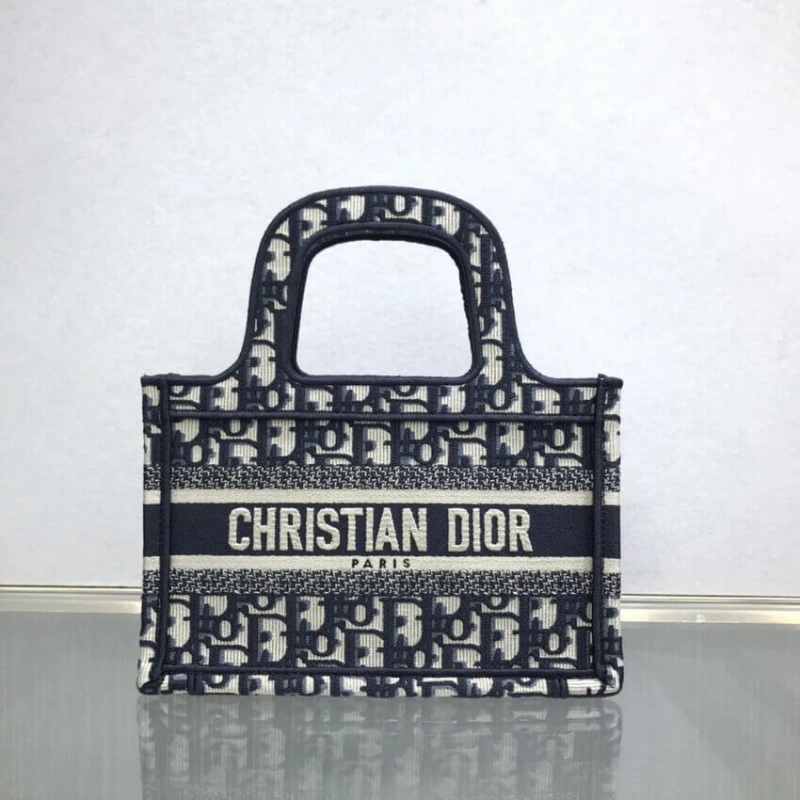 Canvas Ba Dior Mini Book Tote Blue Oblique Embroidery - Image 6