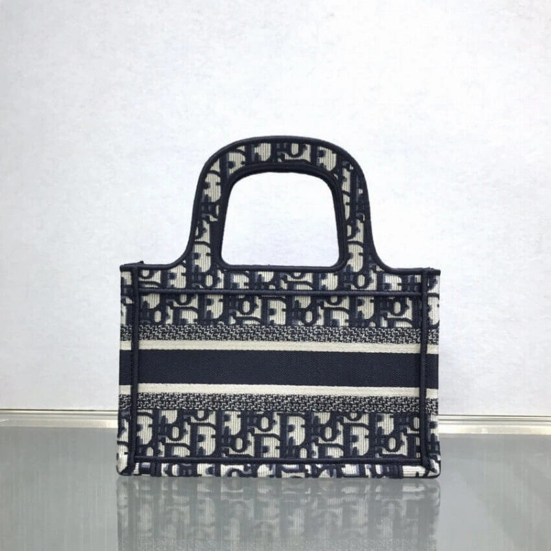 Canvas Ba Dior Mini Book Tote Blue Oblique Embroidery - Image 7