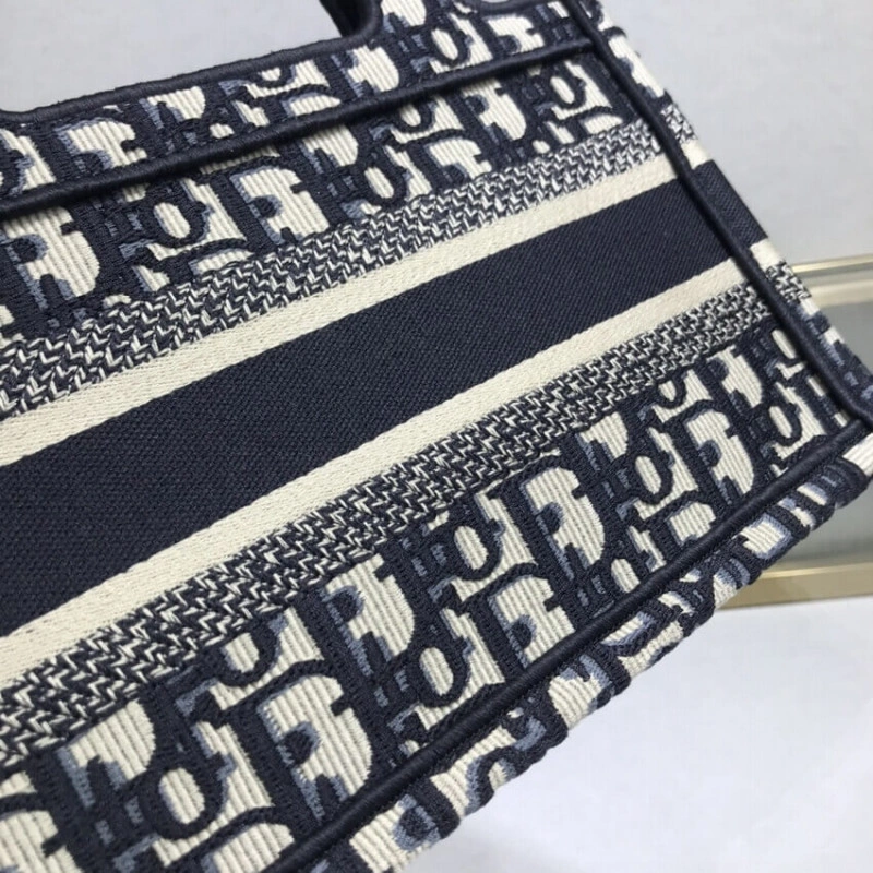 Canvas Ba Dior Mini Book Tote Blue Oblique Embroidery - Image 8