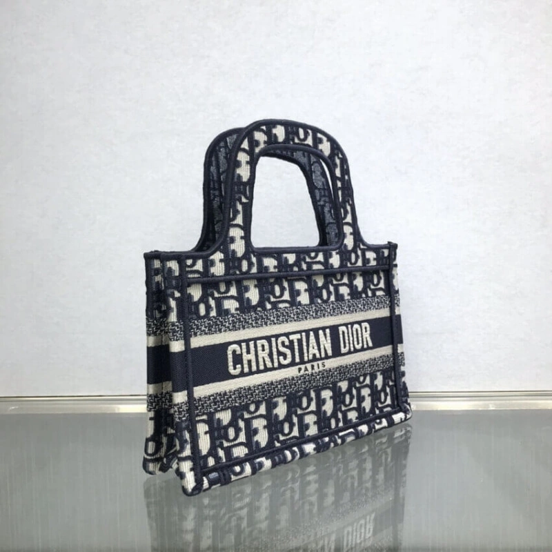 Canvas Ba Dior Mini Book Tote Blue Oblique Embroidery - Image 9