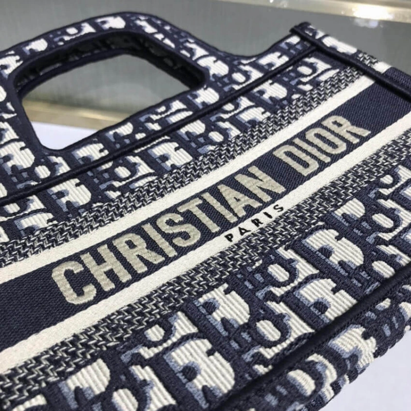 Canvas Ba Dior Mini Book Tote Blue Oblique Embroidery - Image 12