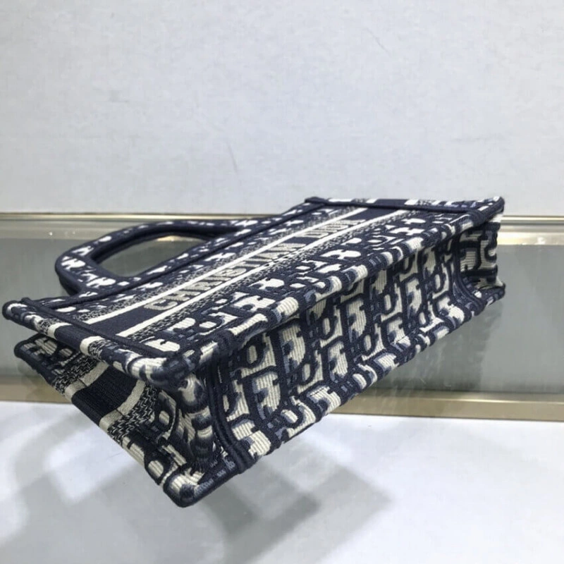 Canvas Ba Dior Mini Book Tote Blue Oblique Embroidery - Image 13