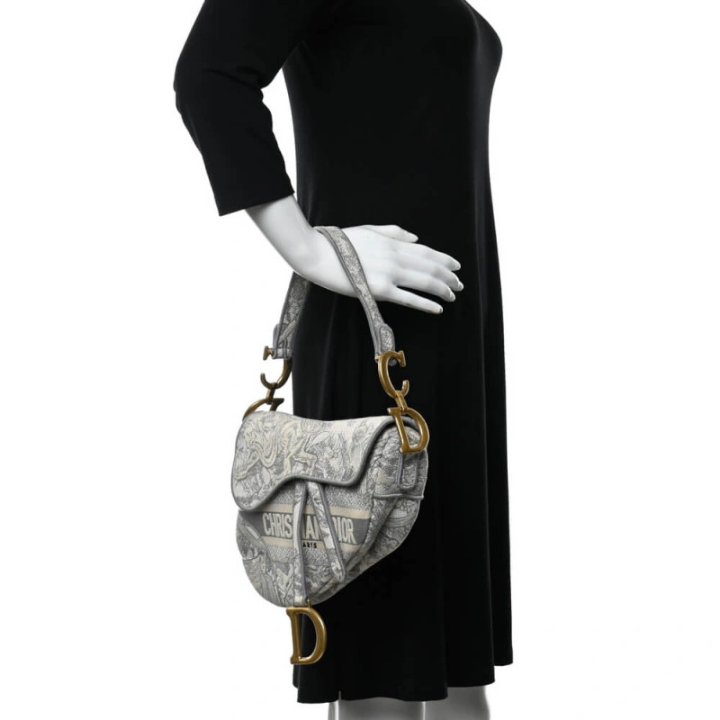 Maria Graz Dior Saddle Bag Grey Toile de Jouy Embroidery - Image 3