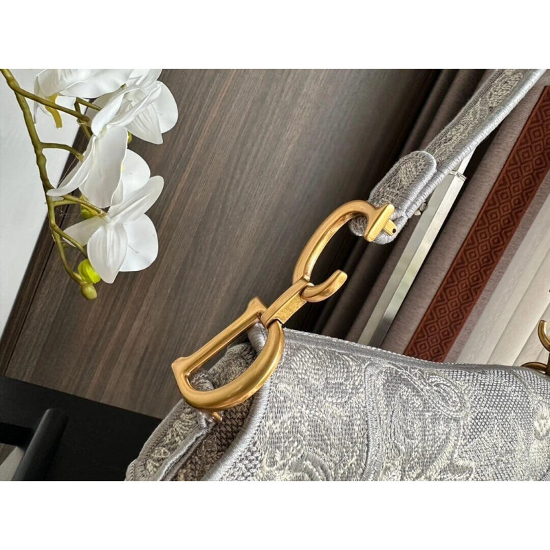 Maria Graz Dior Saddle Bag Grey Toile de Jouy Embroidery - Image 7