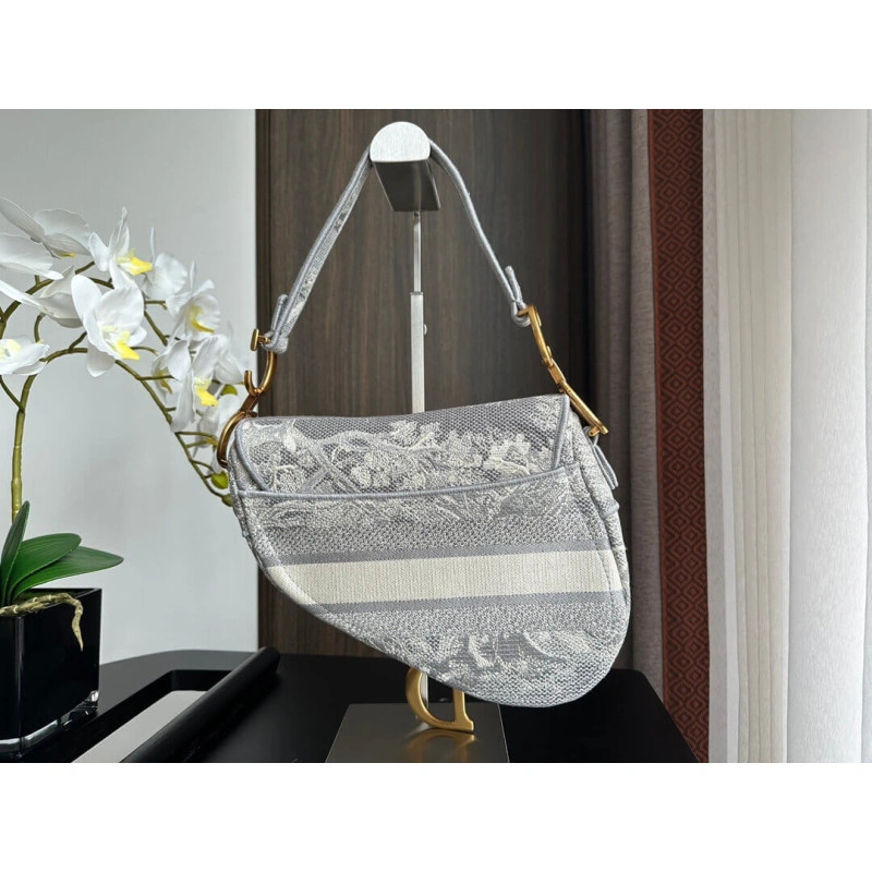 Maria Graz Dior Saddle Bag Grey Toile de Jouy Embroidery - Image 9