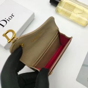 Dior Saddle Bloom Card Holder In Grained Calfskin Khaki HighQuality 8399