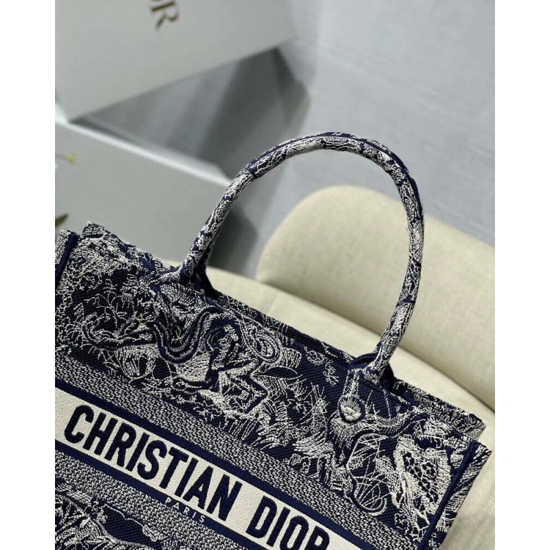 'CHRISTIA Dior Small Book Tote Blue Toile de Jouy Reverse Embroidery - Image 6