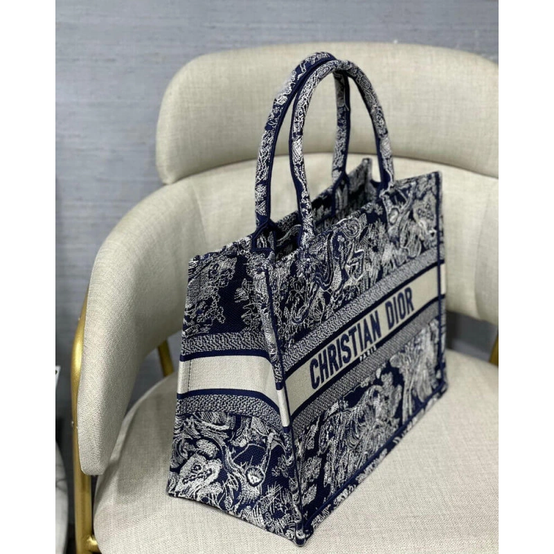 'CHRISTIA Dior Small Book Tote Blue Toile de Jouy Reverse Embroidery - Image 8