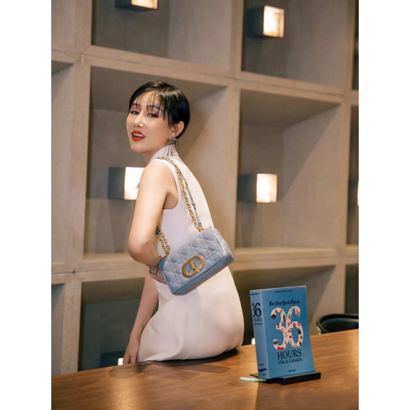 20 x 12 x Dior Small Caro Bag Cloud Blue Supple Cannage Calfskin - Image 4