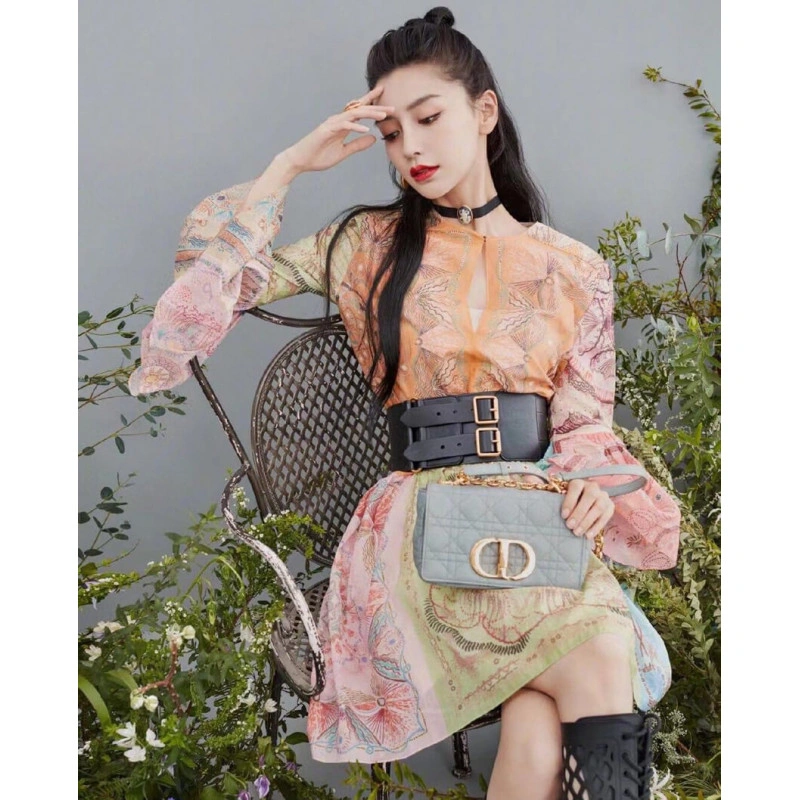 Back pock Dior Small Caro Bag Grey Supple Cannage Calfskin - Image 3