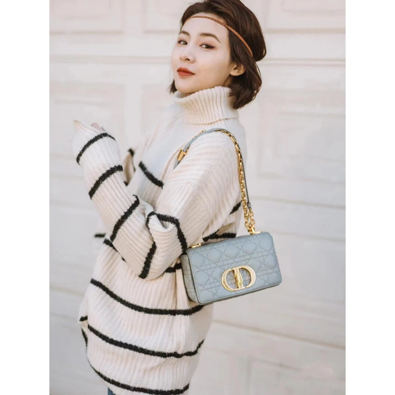 Back pock Dior Small Caro Bag Grey Supple Cannage Calfskin - Image 4