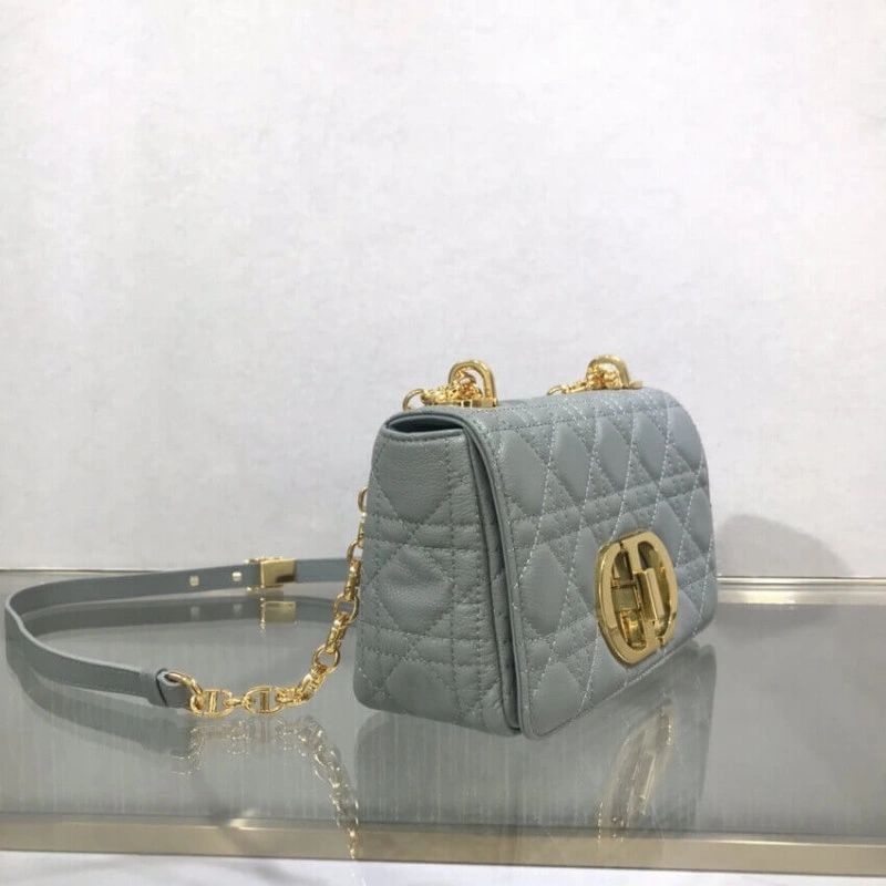 Back pock Dior Small Caro Bag Grey Supple Cannage Calfskin - Image 6