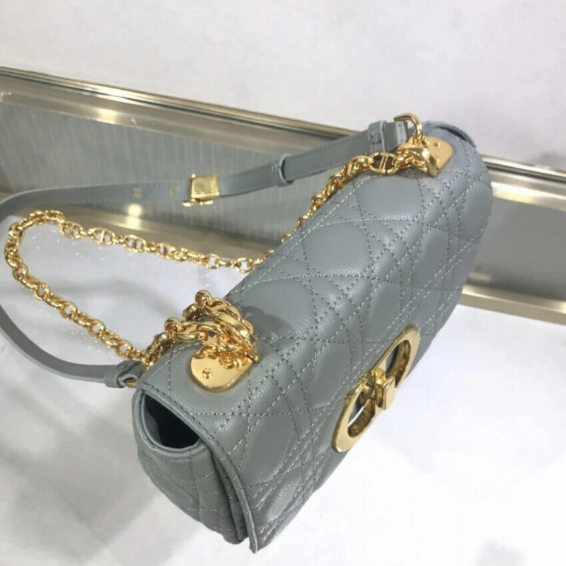 Back pock Dior Small Caro Bag Grey Supple Cannage Calfskin - Image 7