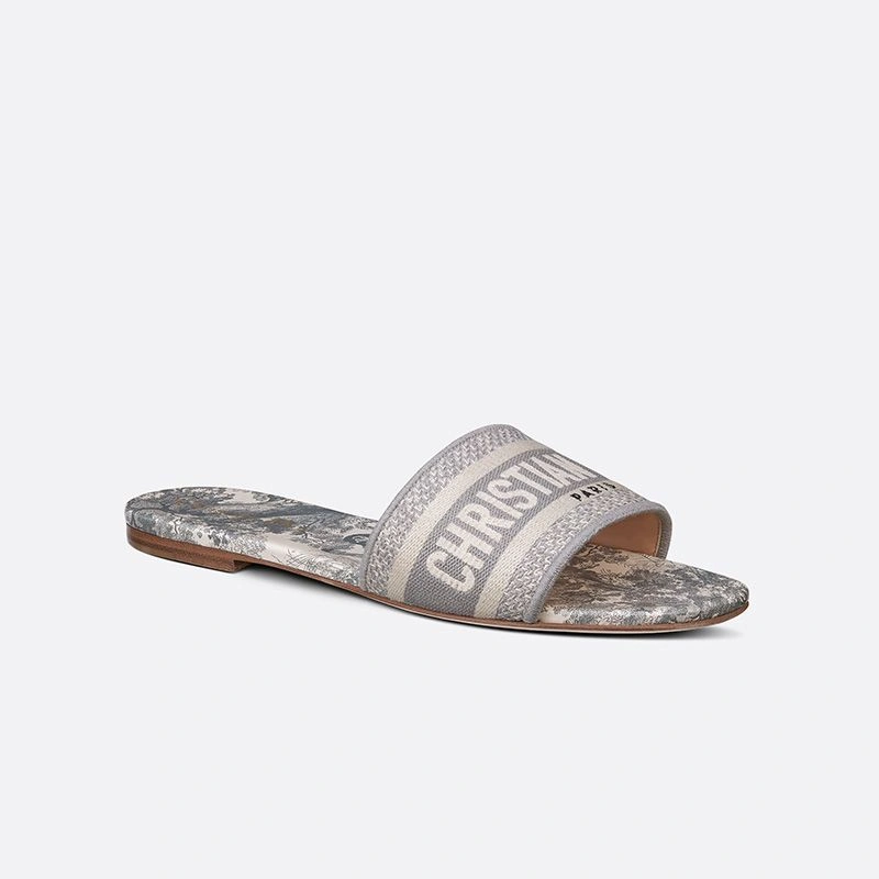 EasyMatch 6838 Christian Dior Dway Slides Women Toile De Jouy Motif Canvas Grey - Image 3