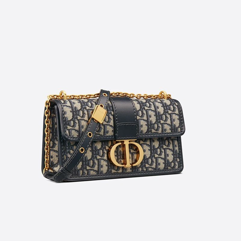 Fashionable 1080 Dior 30 Montaigne East-West Bag With Chain In Oblique Motif Canvas Blue - Image 3