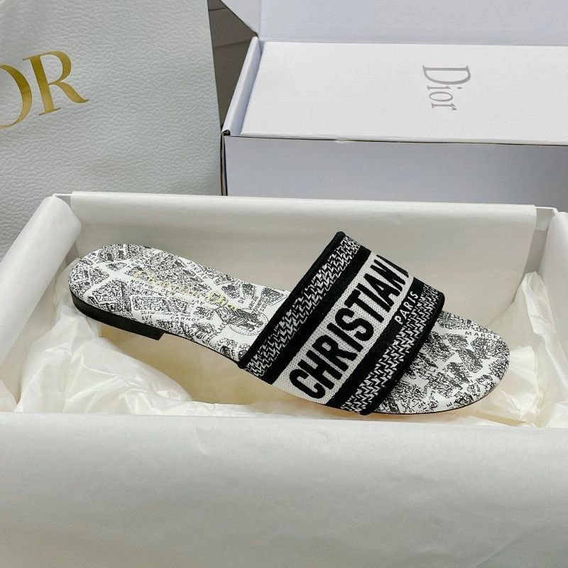 GoodFit 1026 Christian Dior Dway Slides Women Plan de Paris Motif Canvas White - Image 3