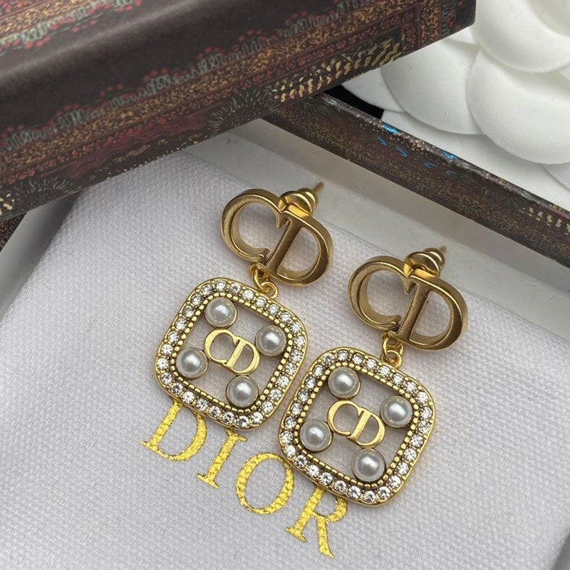 GoodFit 768 Dior Tribales Earrings Gold-finish Metal, White Resin Pearls And White Crystals Gold - Image 3