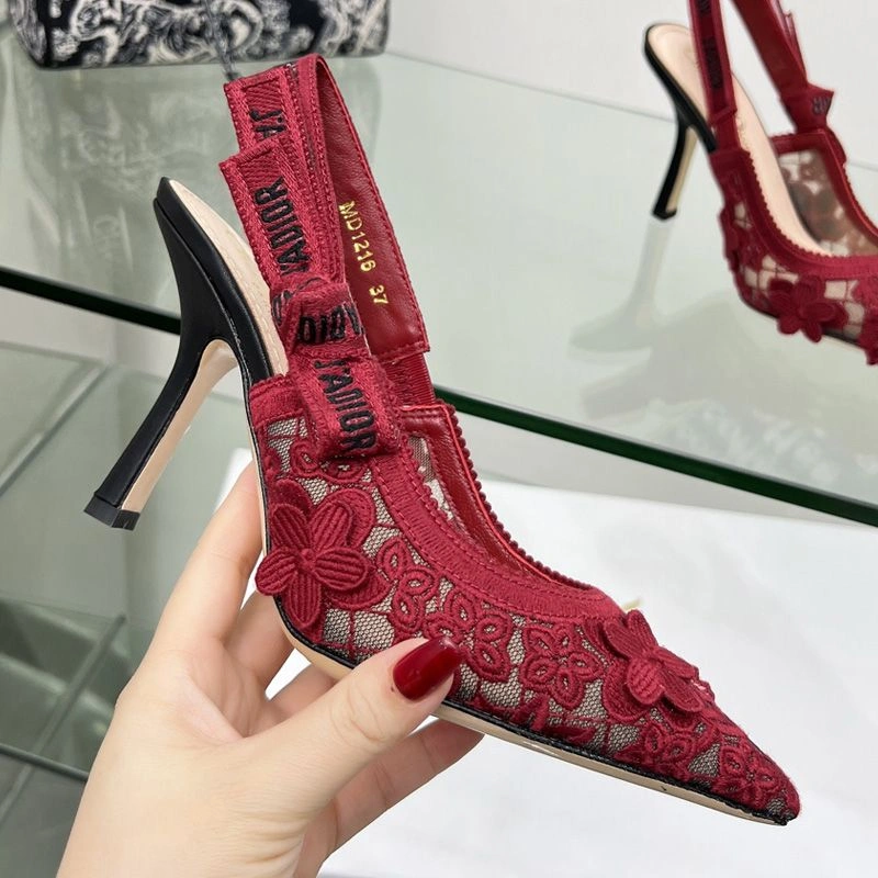 J'Adior Slingback Pumps Women 3D D-lace Motif Transparent Mesh Red ModernLook 2258 - Image 3