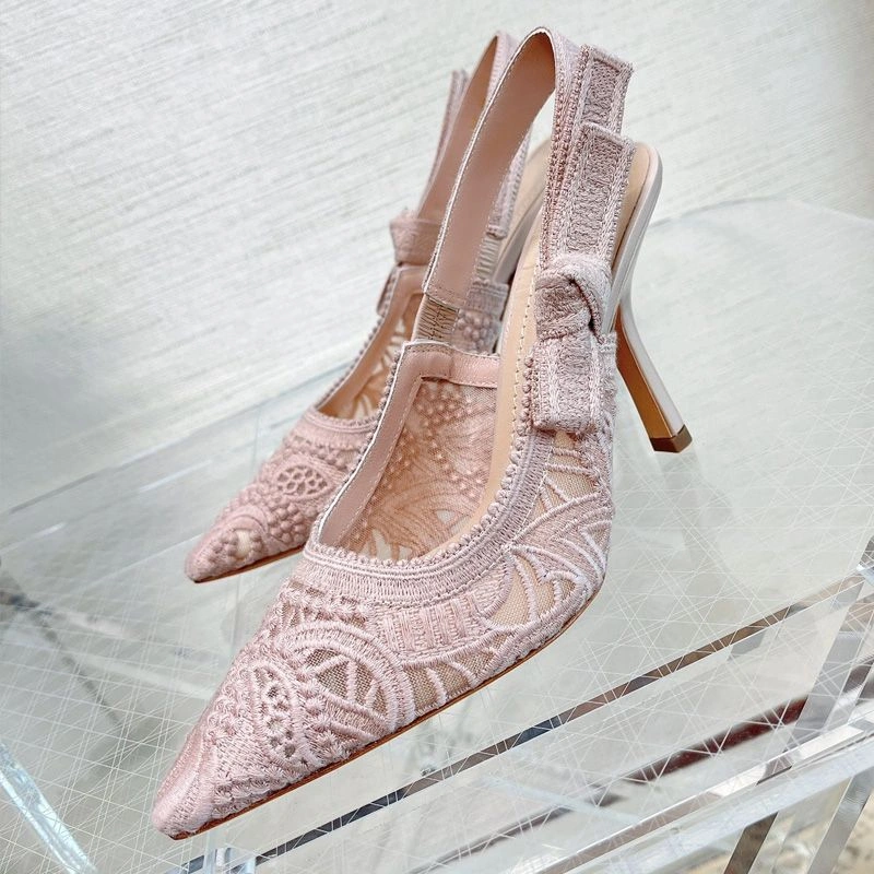 J'Adior Slingback Pumps Women D-Lace Motif Macrame Pink Trendy 1367 - Image 3