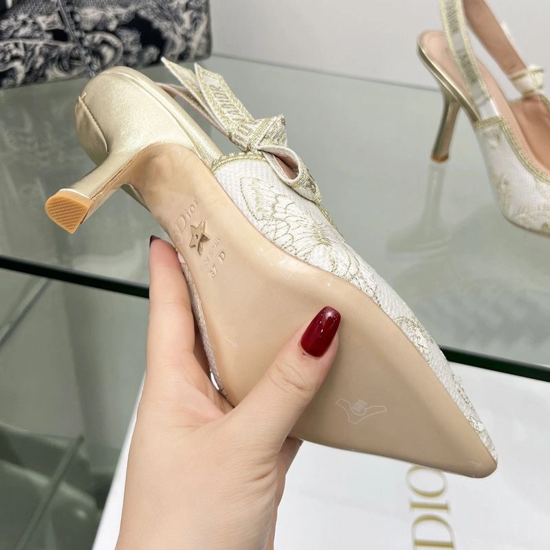 J'Adior Slingback Pumps Women Toile de Jouy Mexico Motif Canvas White Gold WellDesigned 3658 - Image 3