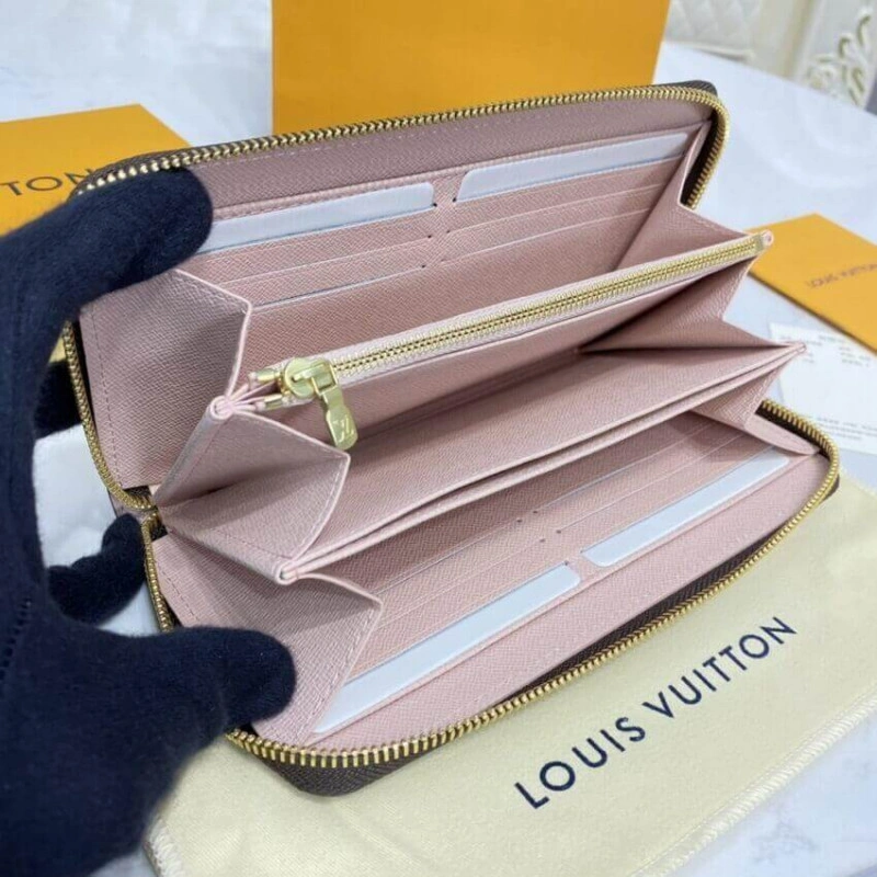1 open co Louis Vuitton Damier Ebene Zippy Wallet Pink - Image 10