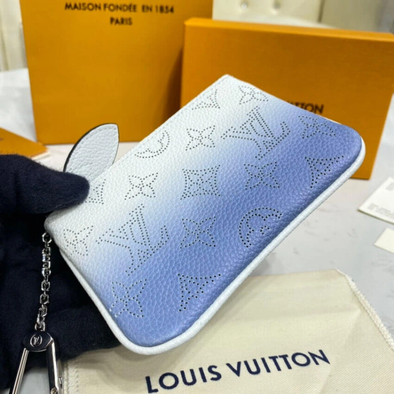 Microfibe Louis Vuitton Key Pouch in Blue Gradient Mahina Perforated Leather - Image 3