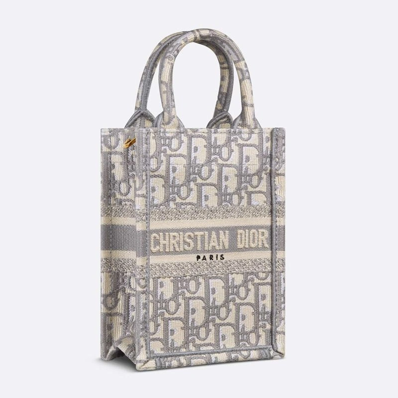 Mini Vertical Dior Book Tote with Strap In Oblique Motif Canvas Grey AllSeason 609 - Image 3