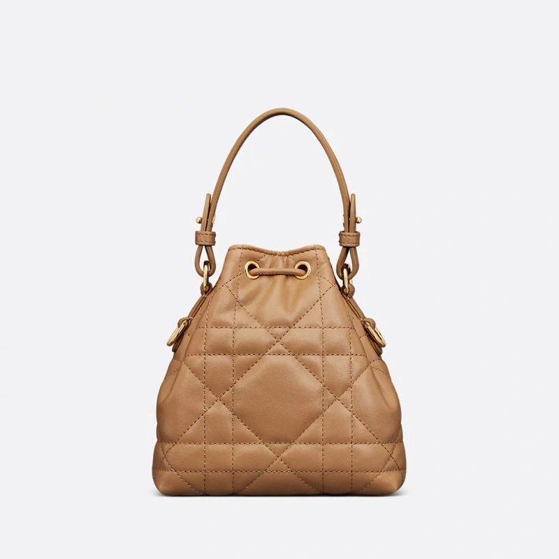 Nano Dior Caro Bucket Bag In Macrocannage Lambskin Brown HighQuality 4488 - Image 3