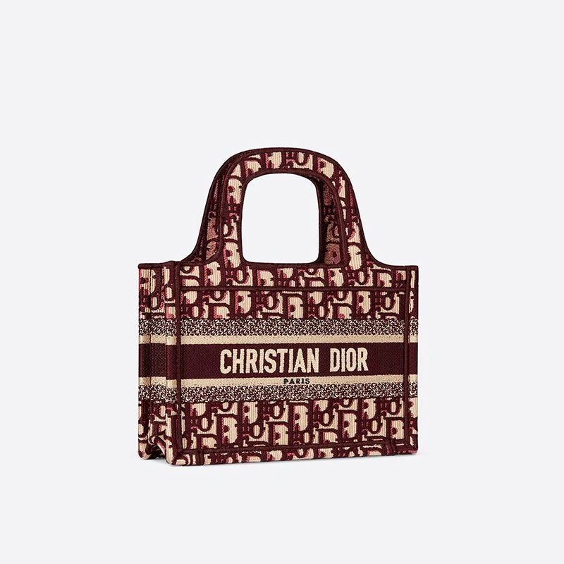 SmartChoice 3332 Mini Dior Book Tote In Oblique Motif Canvas Burgundy - Image 3