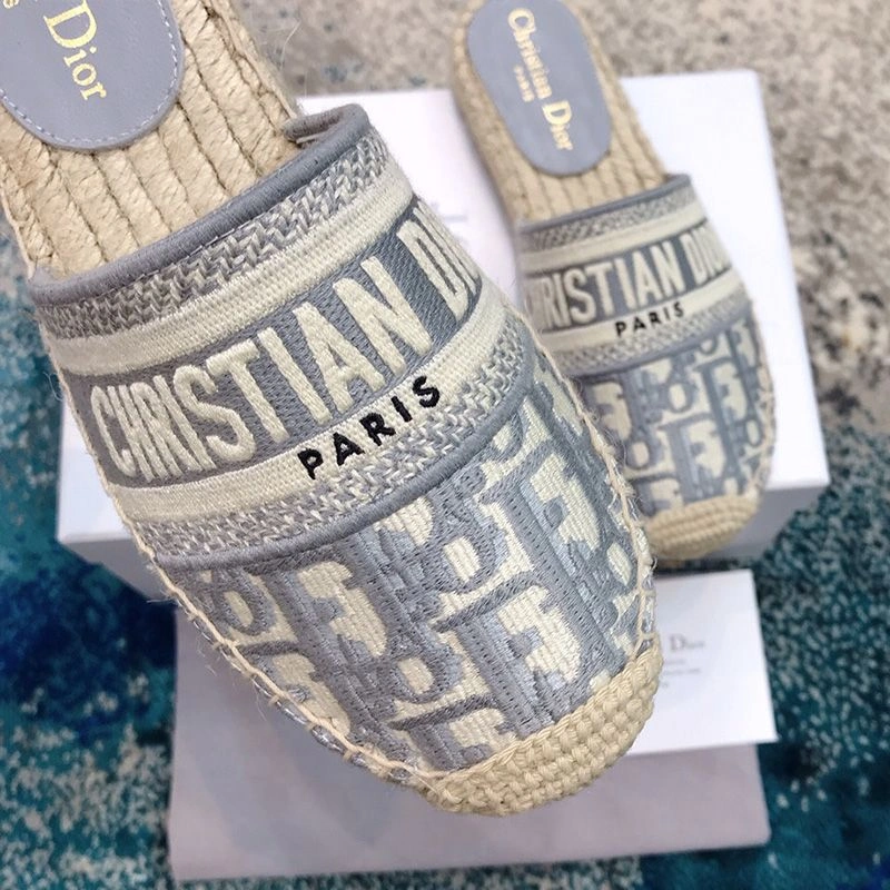 TopPick 446 Christian Dior Granville Mules Women Oblique Motif Cotton Grey - Image 3