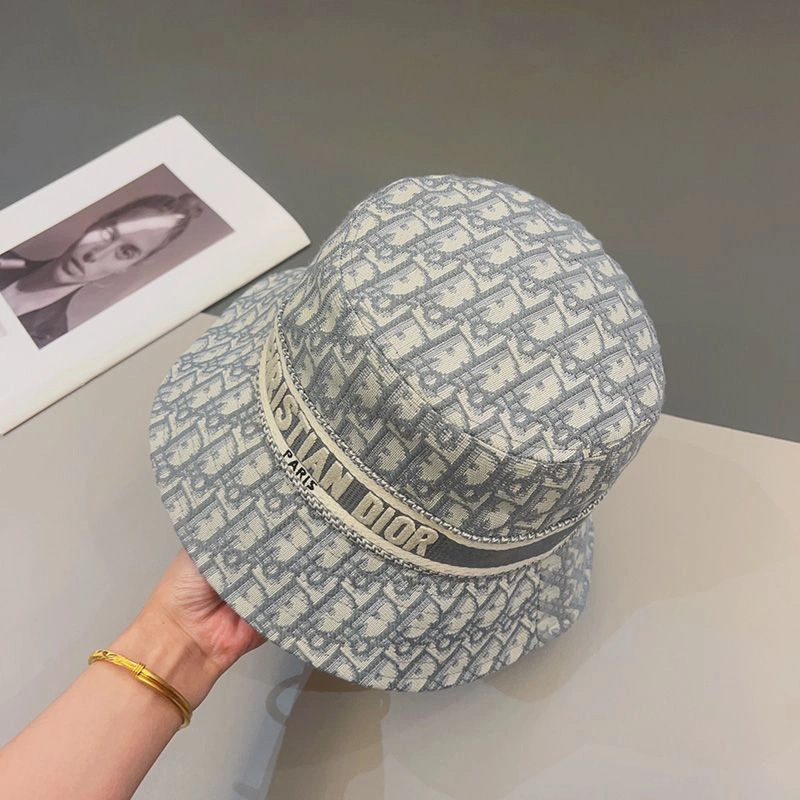 Trendy 7375 Christian Dior Bucket Hat D-Oblique Motif Cotton Grey - Image 3