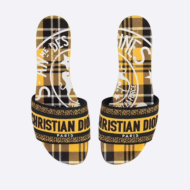 UrbanStyle 9794 Christian Dior Dway Slides Women Jute Check'n'Dior Motif Canvas Yellow - Image 3