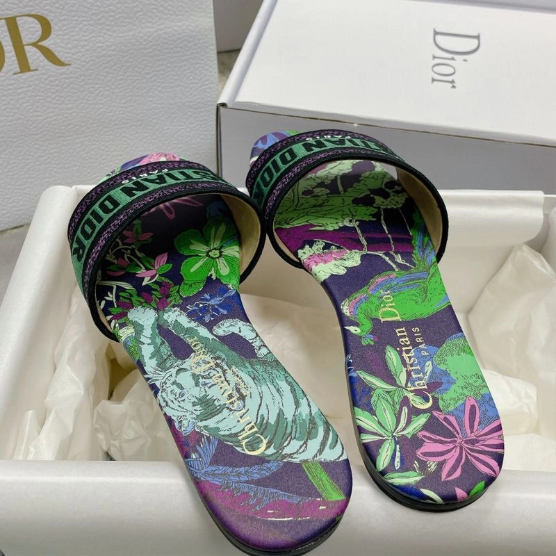 WellDesigned 8528 Christian Dior Dway Slides Women Toile de Jouy Voyage Motif Canvas Multi Green - Image 3