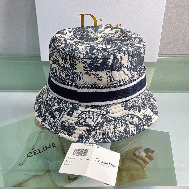 Christian Dior Bucket Hat Toile de Jouy Motif Cotton Black - Image 3