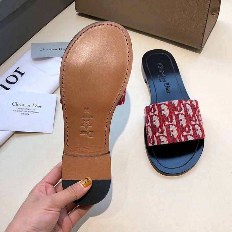 Christian Dior Dway Slides Women Oblique Motif Canvas Red - Image 4