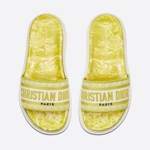 Christian Dior Dway Slides Women Toile De Jouy Motif Cotton Lemon