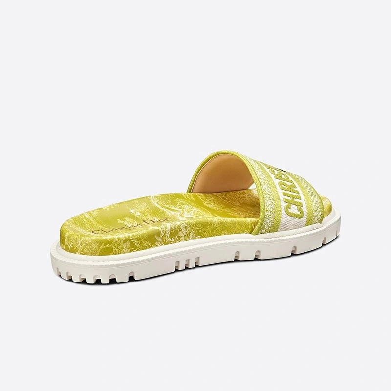 Christian Dior Dway Slides Women Toile De Jouy Motif Cotton Lemon - Image 3