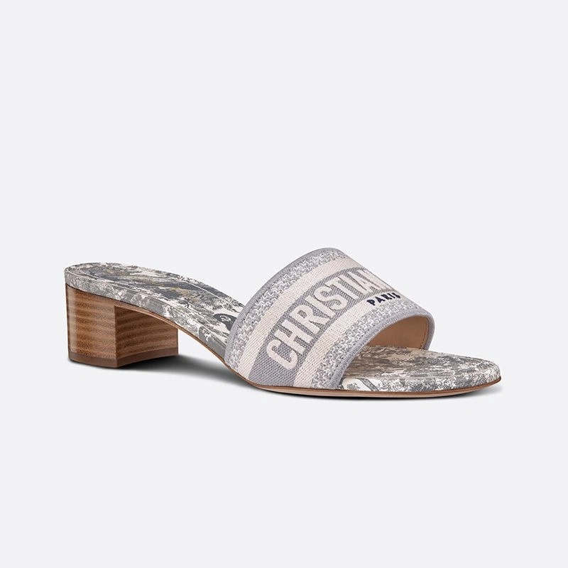 Christian Dior Dway Slides Women Toile De Jouy Motif Canvas Grey - Image 3