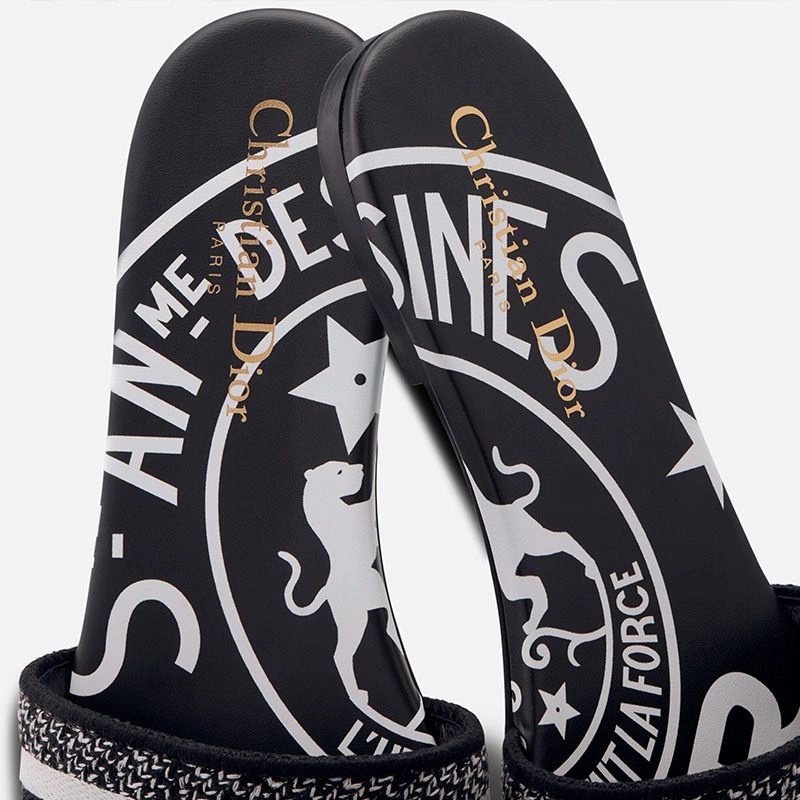 Christian Dior Dway Slides Women Jute Motif Canvas Black - Image 4