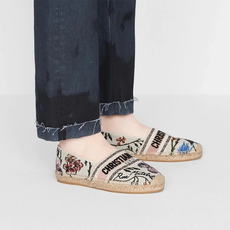Christian Dior Granville Espadrilles Women Rosa Mutabilis Motif Canvas White - Image 4