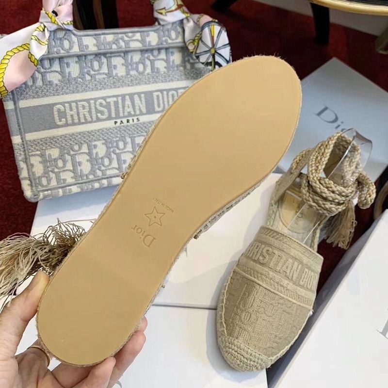 Christian Dior Granville Espadrilles with Laces Women Oblique Motif Cotton Apricot - Image 4