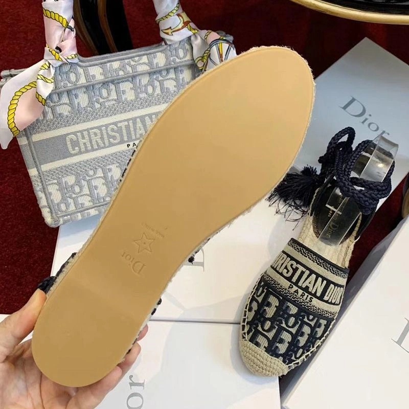 Christian Dior Granville Espadrilles with Laces Women Oblique Motif Cotton Blue - Image 4