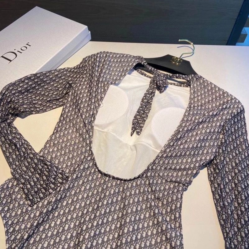 Christian Dior Bodysuit Women Oblique Motif Lycra Grey - Image 4