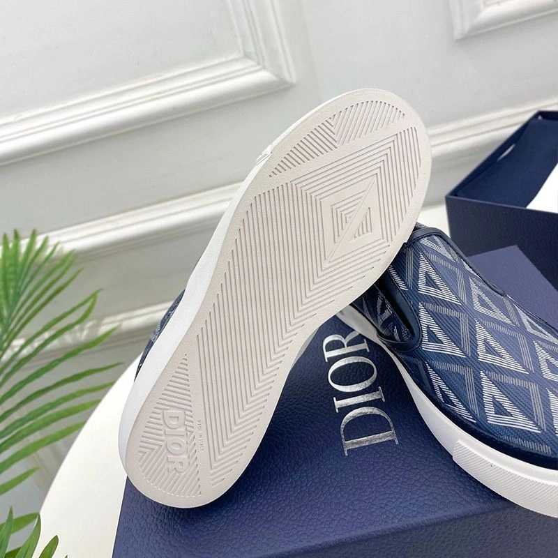 Dior B101 Slip-on Sneakers Unisex CD Diamond Motif Canvas and Smooth Calfskin Navy Blue - Image 4