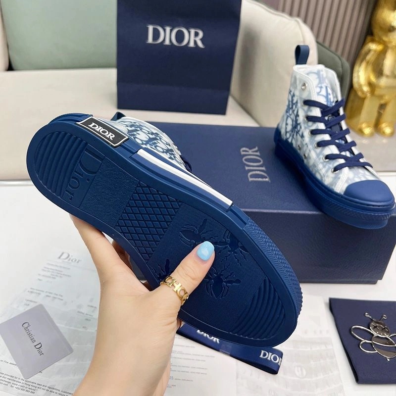 Dior B23 High-Top Sneakers Unisex Oblique Motif Canvas Navy Blue - Image 4