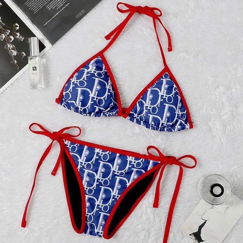 Dior Bikini Women Oblique Motif Lycra Blue Red - Image 3